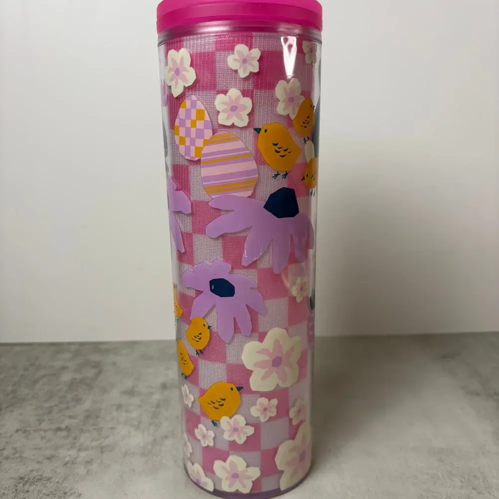 Starbucks 2023 Easter Spring Pink Mod Bunny Floral Tumbler 16oz Grande Cup